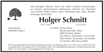 Traueranzeige von Holger Schmitt von Pegnitz-Zeitung